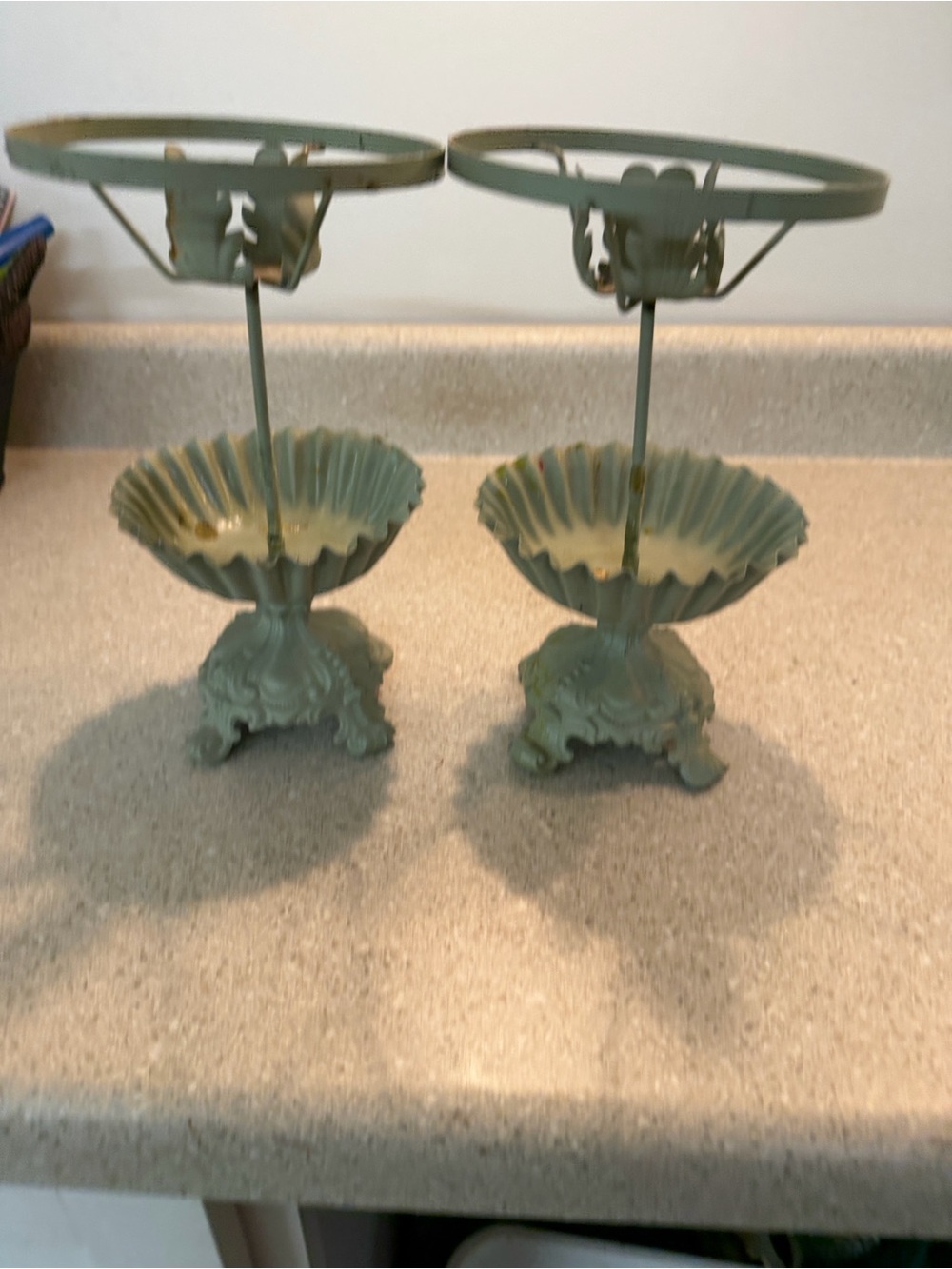 Pair of Vintage Green Metal Compote Stands